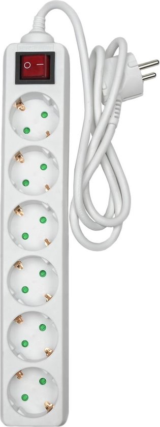 Stekkerdoos 6-voudig + RA + schakelaar 1 mtr