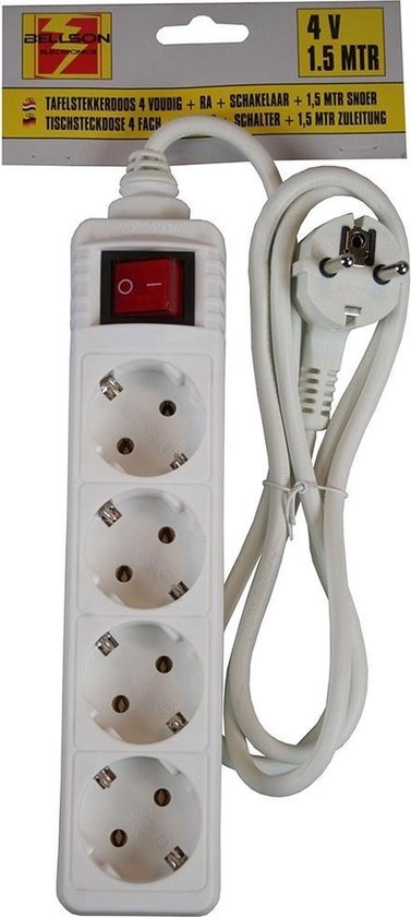 Stekkerdoos 4-voudig + RA + schakelaar 1.5 mtr