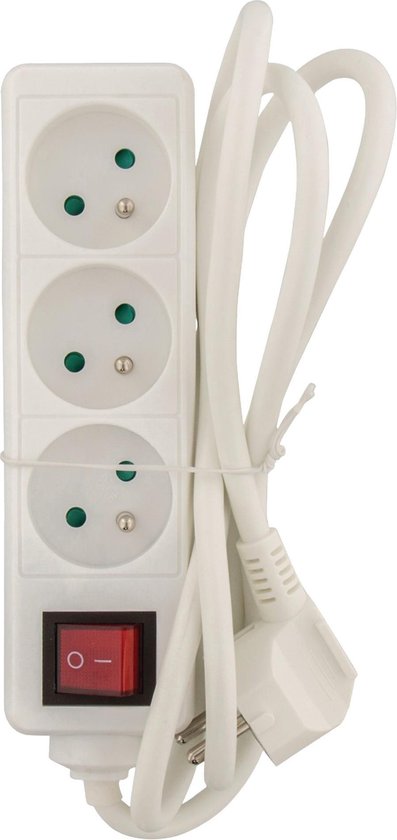 Stekkerdoos A-pin 3-voudig + schakelaar 1.5 mtr wit