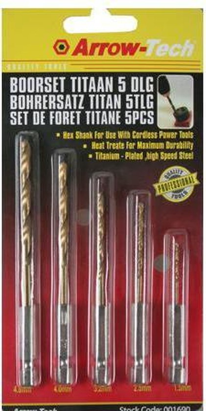 Boorset 5 dlg titan bit 1,5/2,5/3,2/4,0/4,8 mm