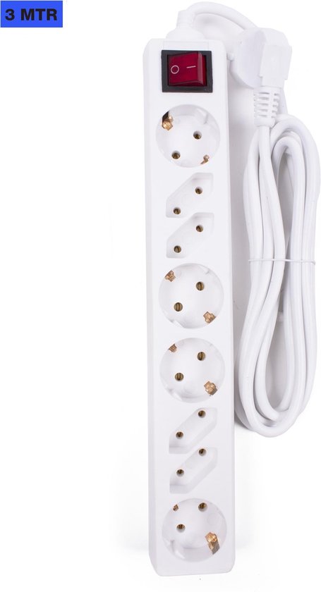 Stekkerdoos 8-voudig + RA + schakelaar 3.0 mtr