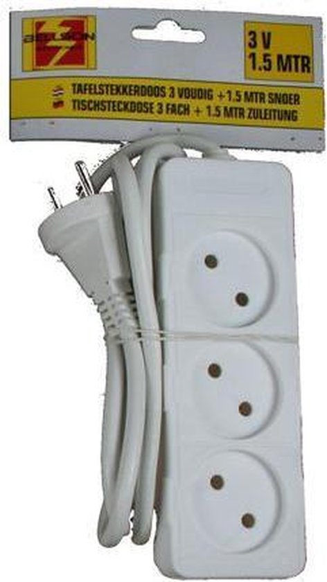 Stekkerdoos 3-voudig 2 x 1.0 + 5.0 mtr