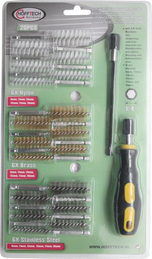 Borstel set 20 dlg nylon/staal/messing