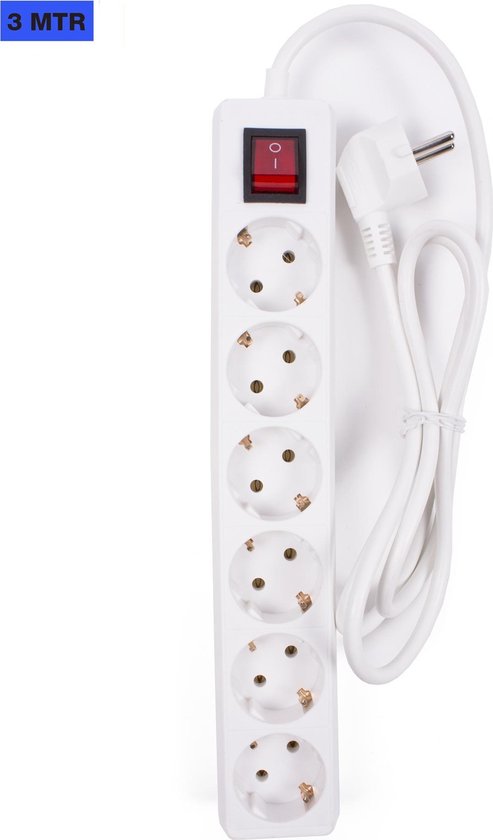 Stekkerdoos 6-voudig + RA + schakelaar 3 mtr