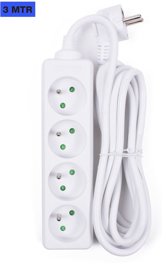 Stekkerdoos A-pin 4-voudig + 3.0 mtr wit