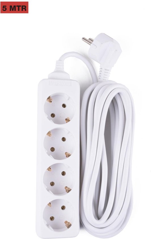 Stekkerdoos 4-voudig + RA + 5.0 mtr