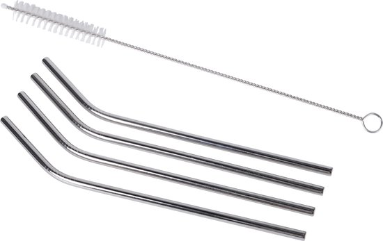 Rietje RVS gebogen 4 dlg + reinigingsborstel