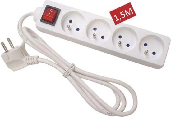 Stekkerdoos A-pin 4-voudig + schakelaar 1.5 mtr wit