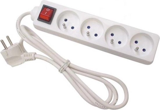 Stekkerdoos A-pin 4-voudig + schakelaar 3.0 mtr wit