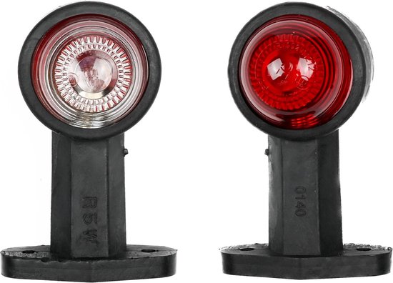 Breedtelamp rubber op steel 125 mm rood/wit e keur 12V