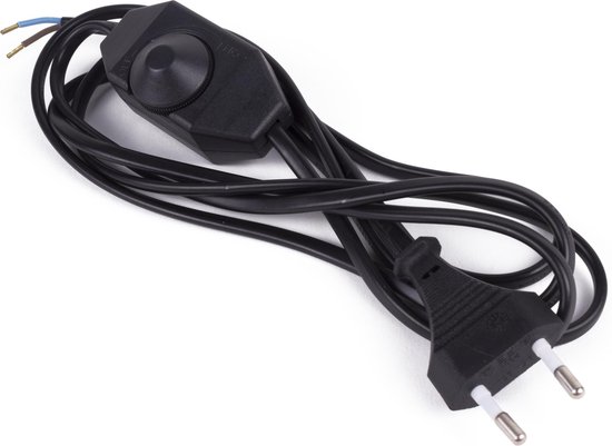 Stroomsnoer + stekker + vloerdimmer 2 mtr zwart