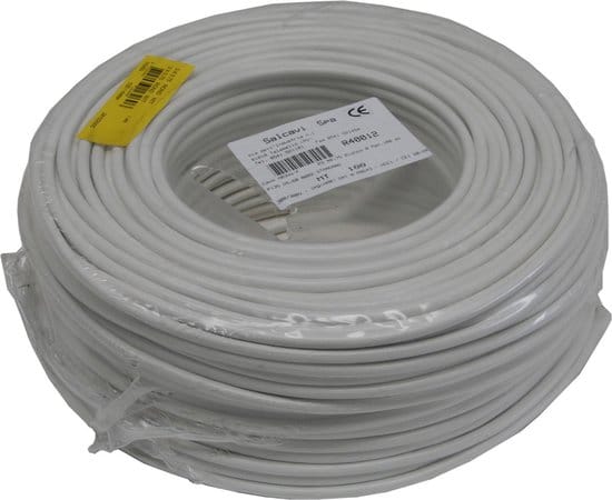 Stroomkabel rond 2 x 0.75 100 mtr wit