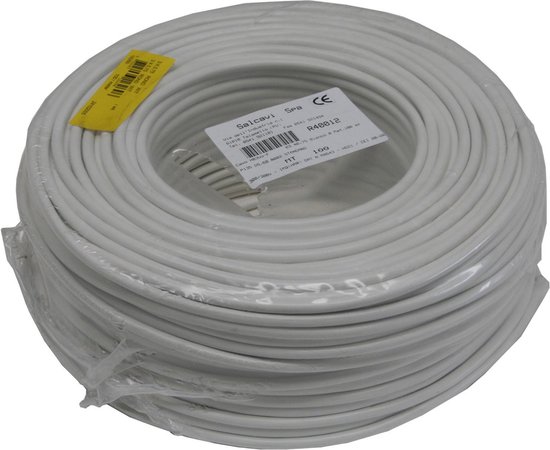 Stroomkabel rond 2 x 1.00 100 mtr wit