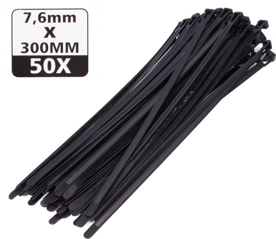 Tie ribs loskoppelbaar 7.6 x 300 mm 50 dlg zwart