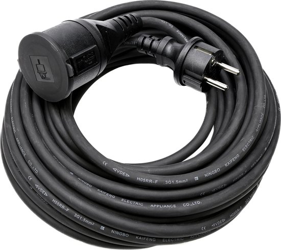 Verlengsnoer + RA 3 x 1.5 15 mtr rubber