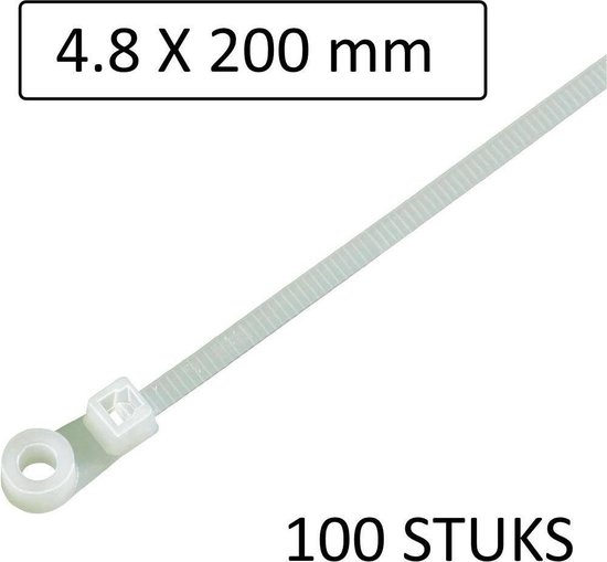 Tie ribs schroefbaar 4.8 x 200 mm 100 dlg wit