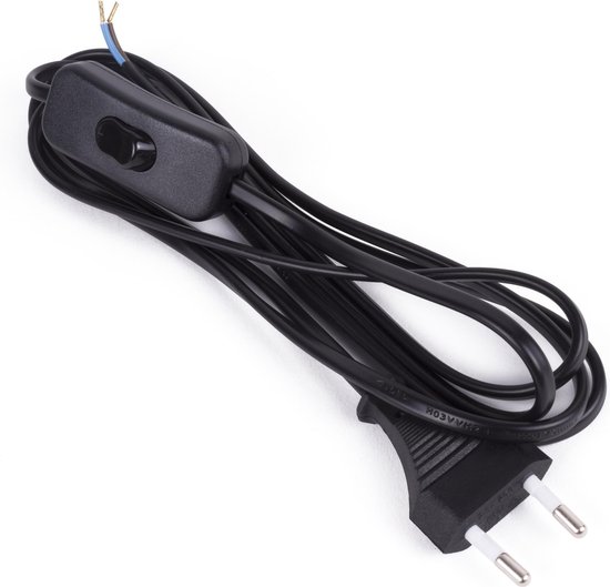 Stroomsnoer + stekker + schakelaar 2 mtr zwart