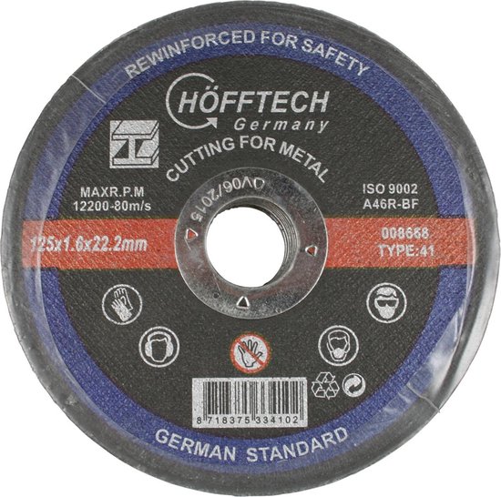 Doorslijpschijf metaal ø125 x 1.6 x 22.2 mm