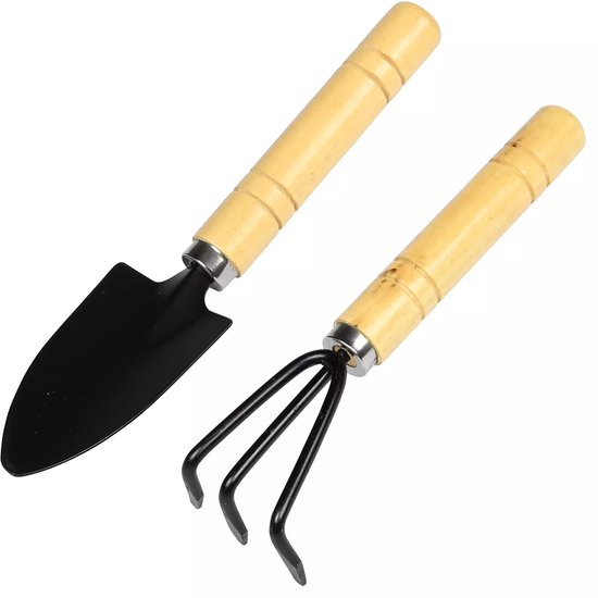 Tuingereedschap set 2 dlg mini houten handvat