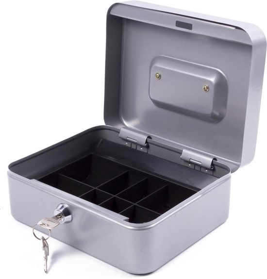 Geldkist metaal zilver 200 x 160 x 90 mm