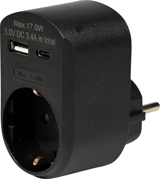 Stopcontact RA met USB-A en USB-C oplader zwart