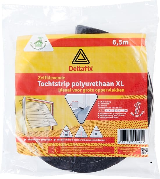 Deltafix Tochtstrip foam 17 x 17 mm 2 x 6.5 mtr zwart