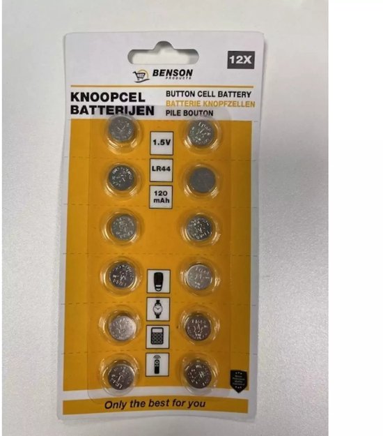 Batterij knoopcel 1,5V LR44 12 dlg