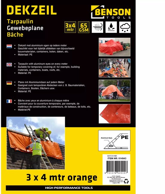 Dekzeil 3 x 4 mtr oranje