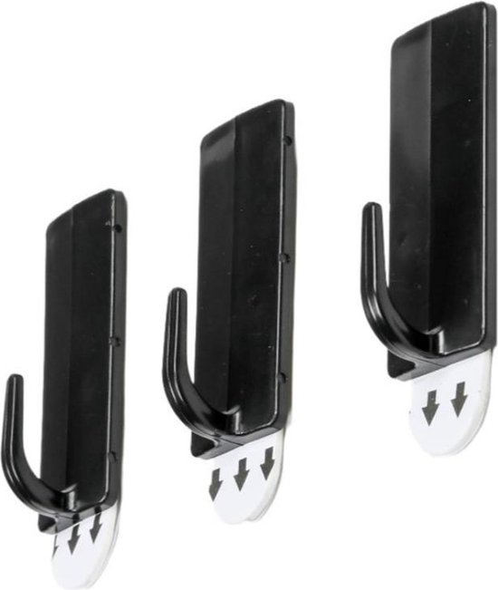 Haak zelfklevend verwijderbaar 3 dlg 5 x 2 cm zwart