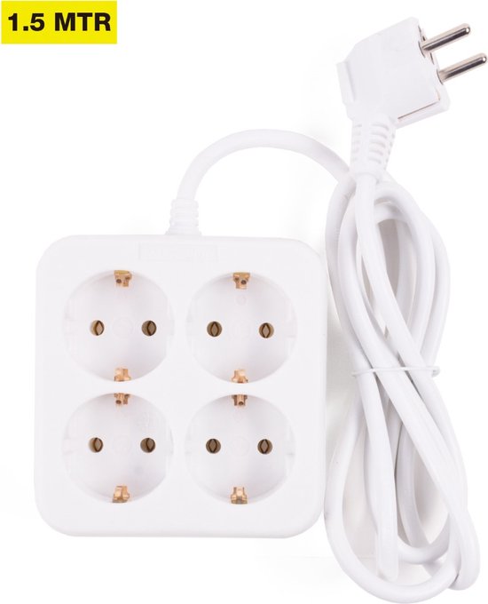 Stekkerdoos 4-voudig + RA + 1.5 mtr vierkant