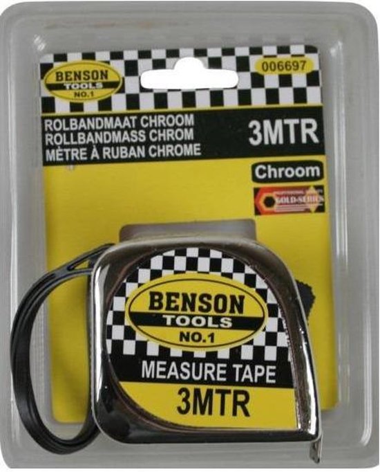 Rolbandmaat chroom 3 mtr x 16 mm