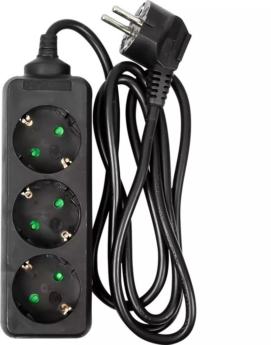 Stekkerdoos 3-voudig + RA + 1.5 mtr zwart