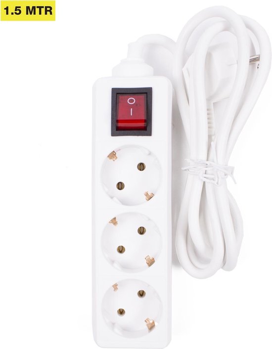 Stekkerdoos 3-voudig + RA + schakelaar 1.5 mtr