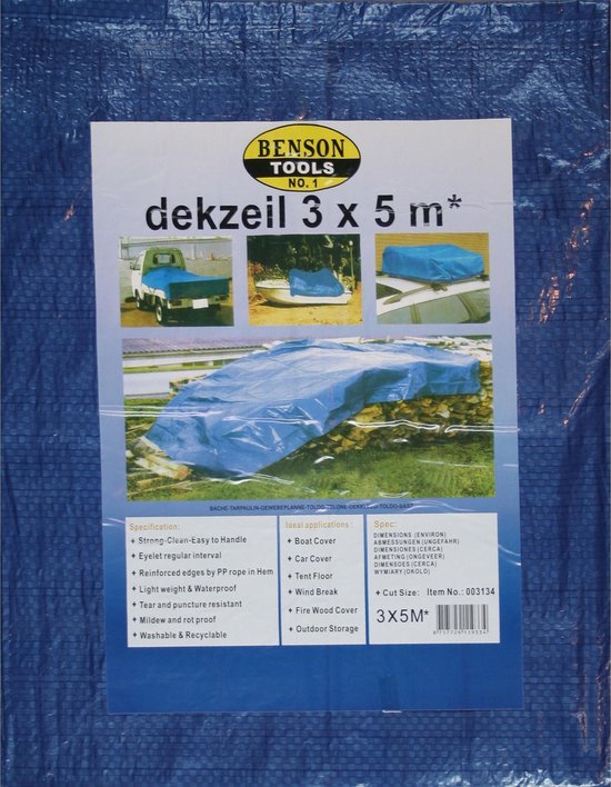 Dekzeil 3 x 5 mtr blauw