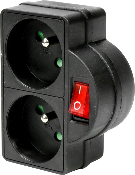 Stopcontact A-pin + schakelaar duo zwart