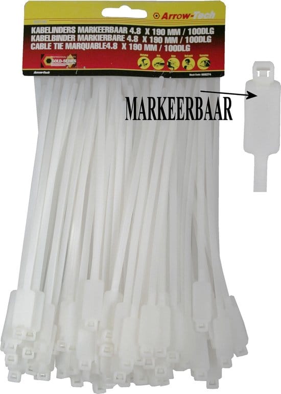 Tie ribs markeerbaar 4.8 x 190 mm 100 dlg wit