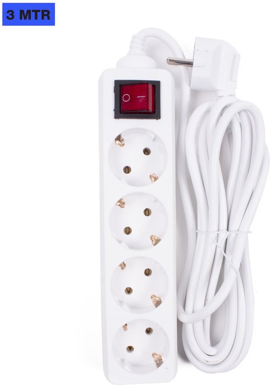 Stekkerdoos 4-voudig + RA + schakelaar 3.0 mtr