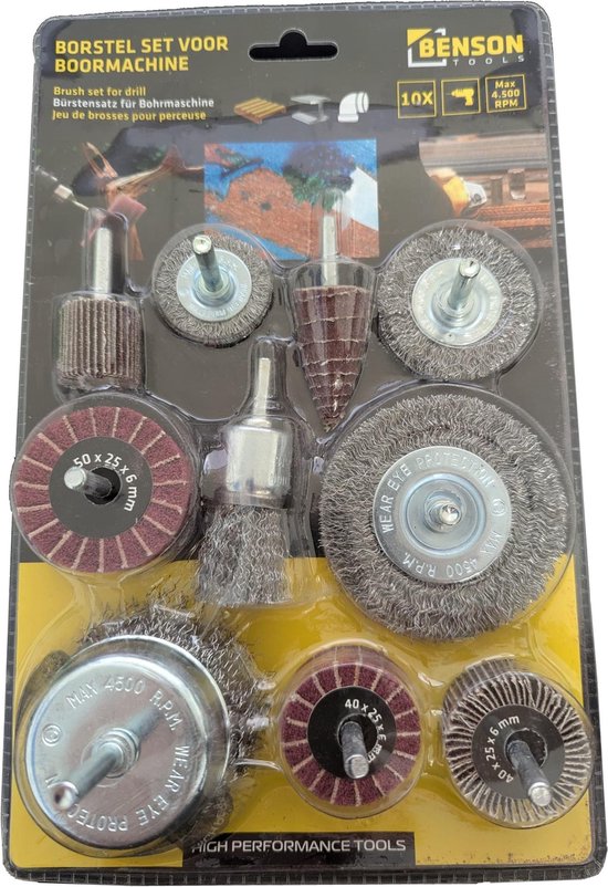 Borstel set voor boormachine 10 dlg
