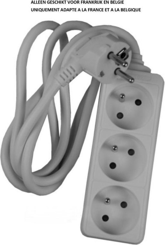 Stekkerdoos A-pin 3-voudig + 3.0 mtr wit