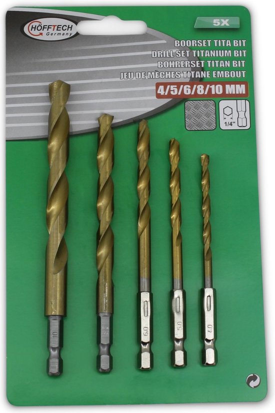 Boorset 5 dlg titan bit 4/5/6/8/10 mm